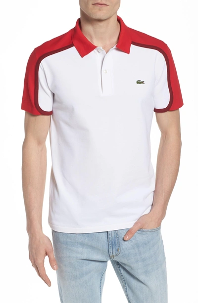 Lacoste In France Pique Polo In White/ Toreador-turkey Red |
