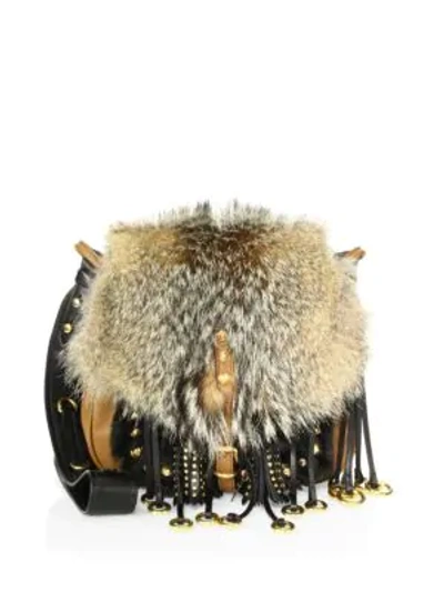Shop Prada Corsaire Fox Fur & Leather Messenger Bag In Natural