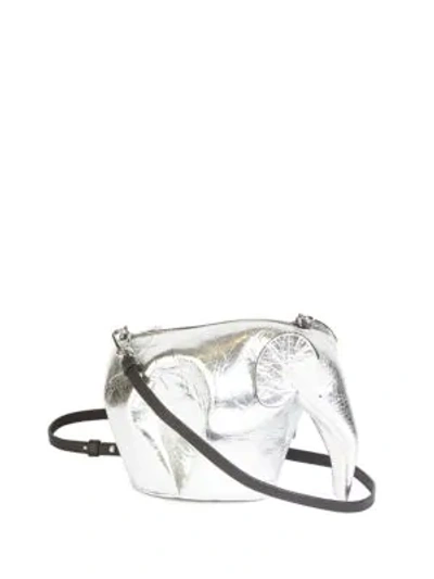Shop Loewe Elephant Mini Leather Shoulder Bag In Silver