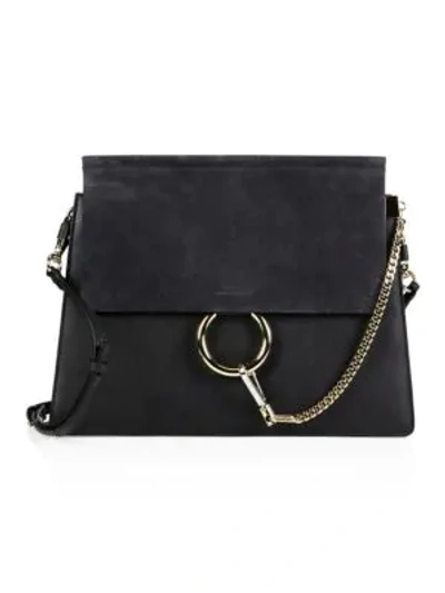 Shop Chloé Women's Medium Faye Leather & Suede Shoulder Bag In Carbon