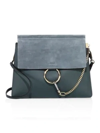 Shop Chloé Medium Faye Leather & Suede Bag In Cloudy Blue