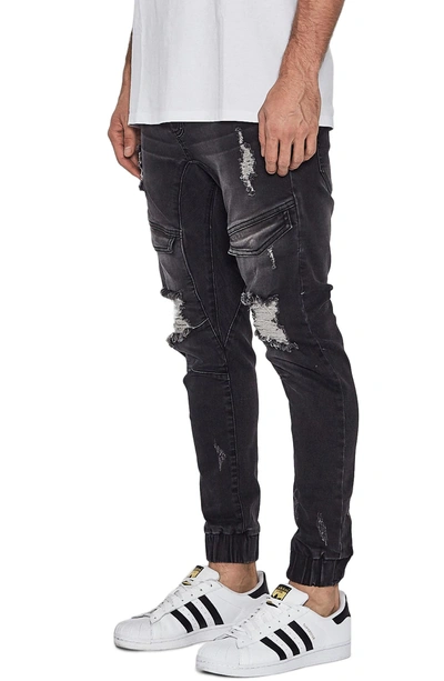 Shop Nxp Flight Skinny Denim Jogger Pants In Broken Black
