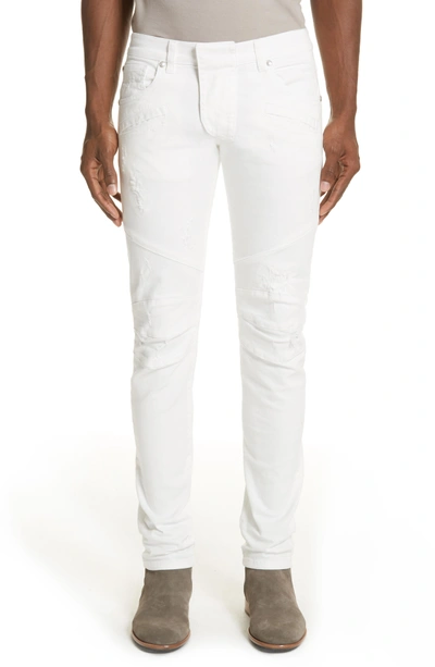 Shop Pierre Balmain Biker Jeans In Off White