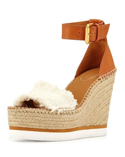 Shop See By Chloé Glyn Canvas & Leather Espadrille Sandals, Cream/tan In Natural