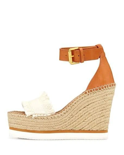 Shop See By Chloé Glyn Canvas & Leather Espadrille Sandals, Cream/tan In Natural