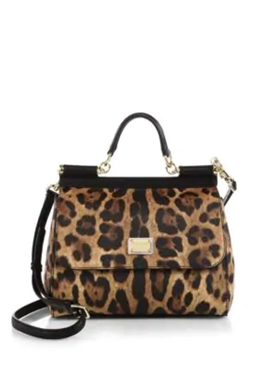 Shop Dolce & Gabbana Medium Sicily Leopard Print Satchel