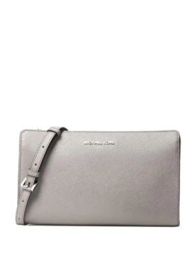 Shop Michael Michael Kors Leather Crossbody Bag In Pearl Grey