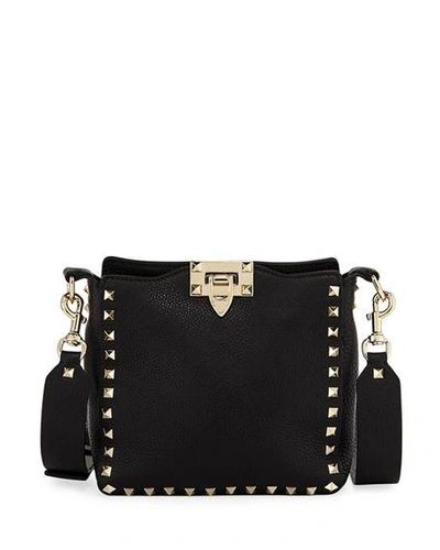 Shop Valentino Rockstud Mini Vitello Stampa Leather Hobo Bag In Black