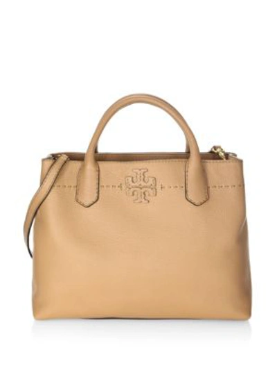 Shop Tory Burch Mcgraw Leather Triple-compartment Tote In Baguette