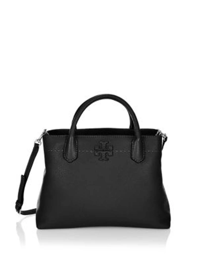 Shop Tory Burch Mcgraw Leather Triple-compartment Tote In Black