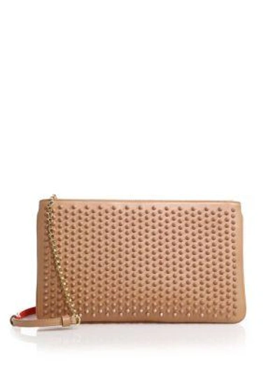 Shop Christian Louboutin Loubiposh Studded Leather Clutch In Nude