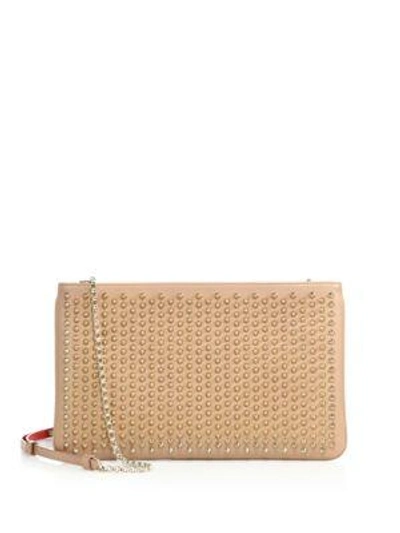 Shop Christian Louboutin Loubiposh Studded Leather Clutch In Nude Gold