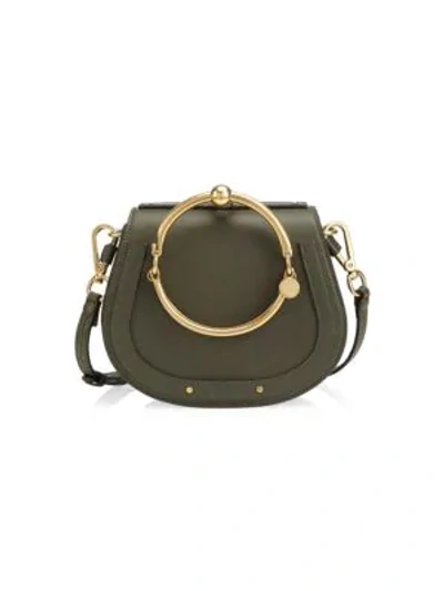 Shop Chloé Small Nile Leather & Suede Bag In Midnight Green