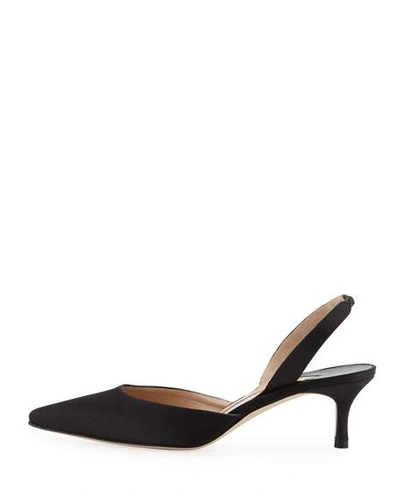 Shop Manolo Blahnik Carolyne Satin Low-heel Slingback Pumps, Black