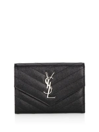 Shop Saint Laurent Monogram Passport Case With Silver Hardware In Black