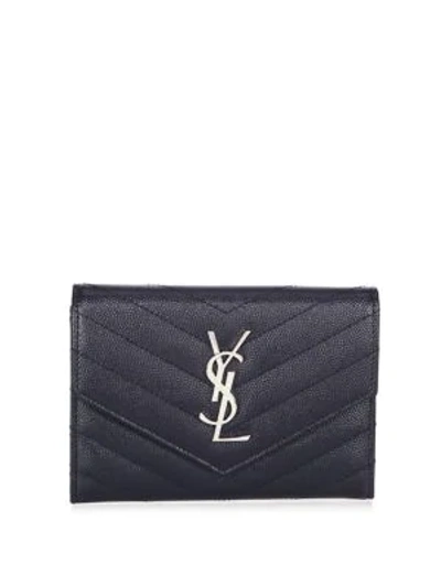 Shop Saint Laurent Monogram Passport Case With Silver Hardware In Marine