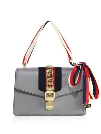 Shop Gucci Sylvie Leather Shoulder Bag In Dark Grey