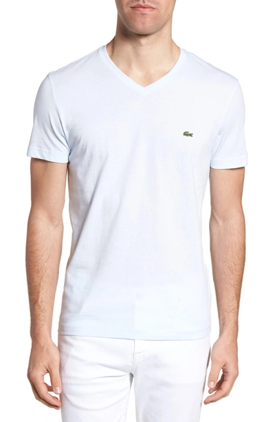 Shop Lacoste V-neck Cotton T-shirt In Rill/ White