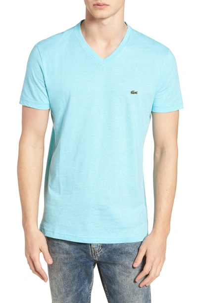 Shop Lacoste V-neck Cotton T-shirt In Atoll/ White