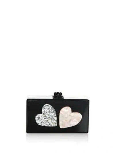 Shop Edie Parker Jean Double Heart Box Clutch In Black-multi