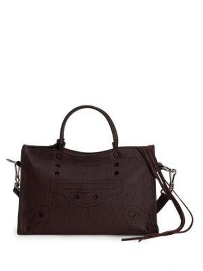 Shop Balenciaga Small Blackout City Leather Shoulder Bag In Rouge