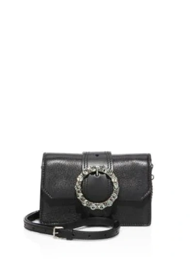 Shop Miu Miu Women's Jeweled Leather Crossbody/belt Bag In Nero