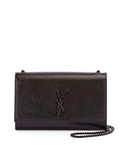 Shop Saint Laurent Kate Medium Ysl Crossbody Bag In Grained Leather In Black