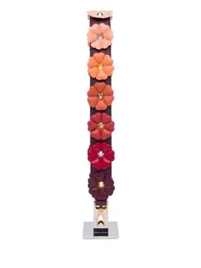 Shop Fendi Strap You Flower-embellished Leather Shoulder Strap In Bordeaux