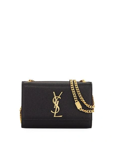 Shop Saint Laurent Kate Small Ysl Monogram Grain De Poudre Crossbody Bag On Chain In Black