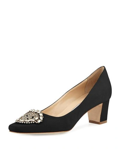 Manolo Blahnik Okkato Low-heel Crepe Pumps, Black In Black