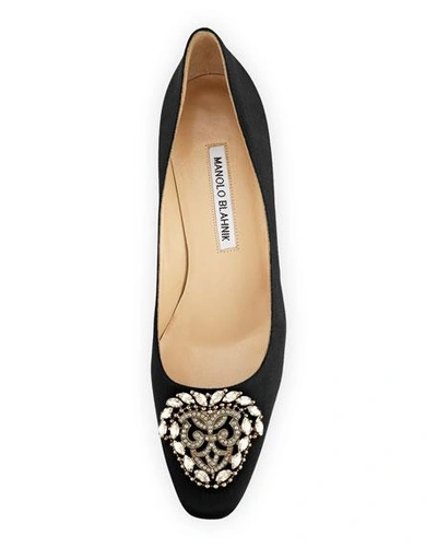 Manolo Blahnik Okkato Low-heel Crepe Pumps, Black In Black