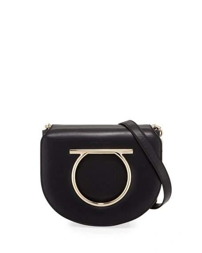 Shop Ferragamo Medium Vela Leather Shoulder Bag In Black