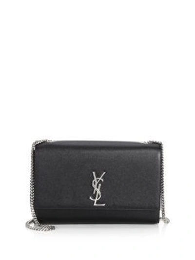 Shop Saint Laurent Kate Monogram Grain Leather Chain Shoulder Bag In Nero