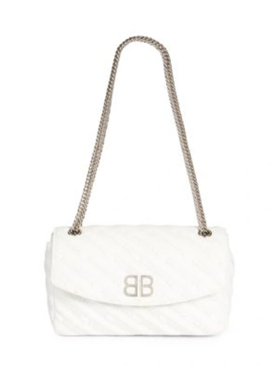 Shop Balenciaga Bb Logo Leather Crossbody Bag In White