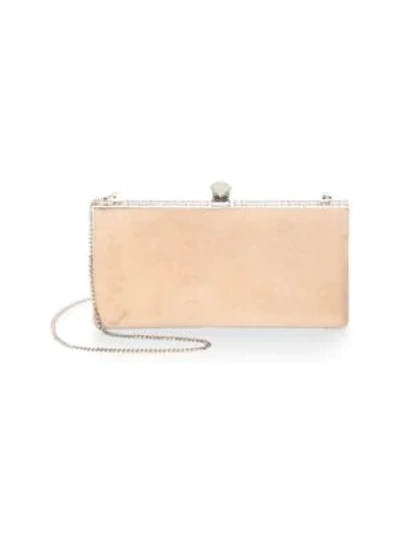 Shop Jimmy Choo Celeste Crystal And Suede Clutch In Ballet Pink