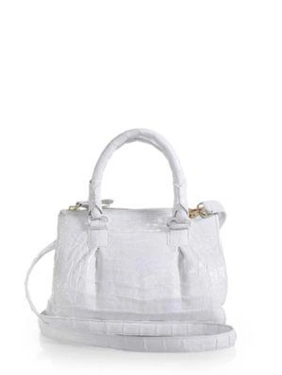 Shop Nancy Gonzalez Crocodile Mini Plissé Crossbody Bag In White