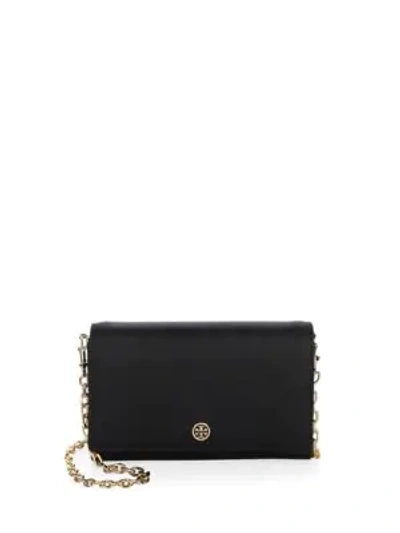 Shop Tory Burch Robinson Leather Chain Wallet In Black