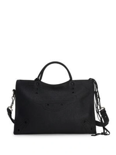 Shop Balenciaga Blackout City Leather Handbag In Noir