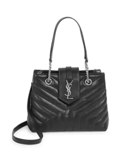 Shop Saint Laurent Small Lou Lou Leather Shopping Bag In Noir