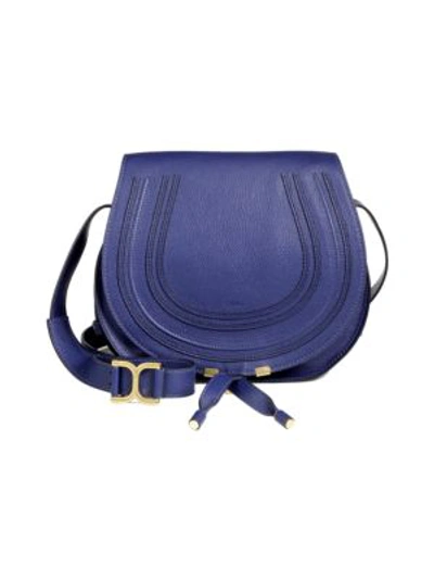 Shop Chloé Marcie Medium Round Leather Crossbody Bag In Royal Navy