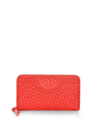 Shop Tory Burch Fleming Zip Continental Leather Wallet In Red