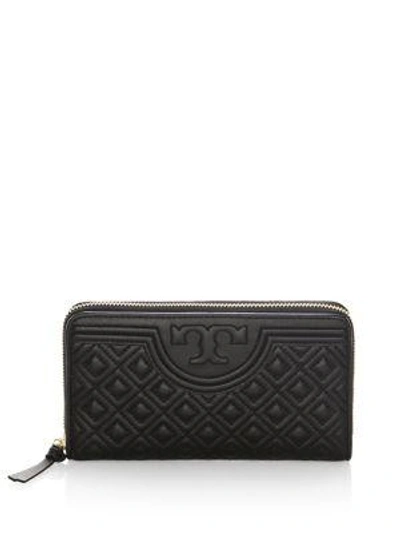 Shop Tory Burch Fleming Zip Continental Leather Wallet In Black