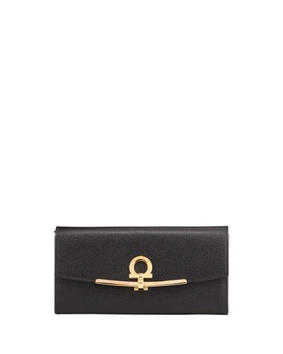 Ferragamo Icona Clip Continental Wallet In Black