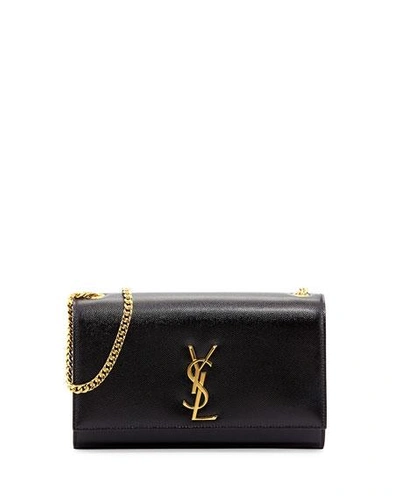 Shop Saint Laurent Kate Medium Ysl Crossbody Bag In Grained Leather In Black