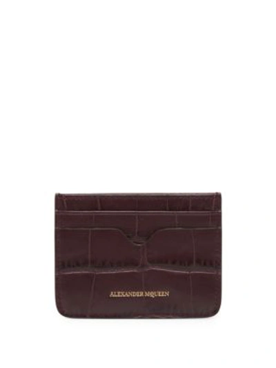 Shop Alexander Mcqueen Embossed Leather Card Holder In Ruby Red