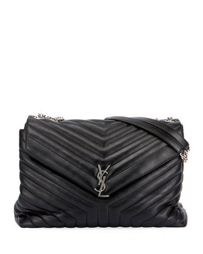 Shop Saint Laurent Loulou Monogram Ysl Large V-flap Chain Shoulder Bag - Nickel Oxide Hardware In Black