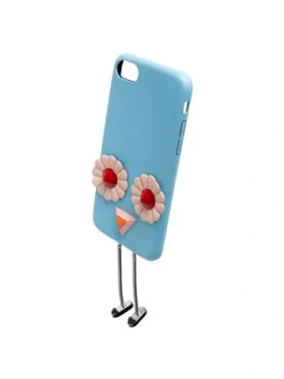 Shop Fendi Embellished Leather Iphone 7 Case In Turquoise