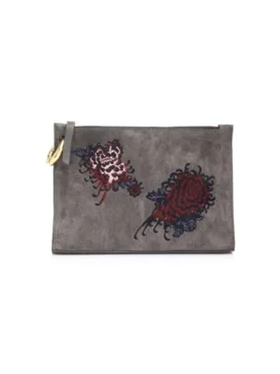 Shop A.l.c Floral Leather Pouch In Anthracite