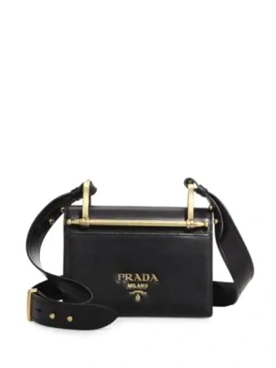Shop Prada Pattina Leather Shoulder Bag In Black