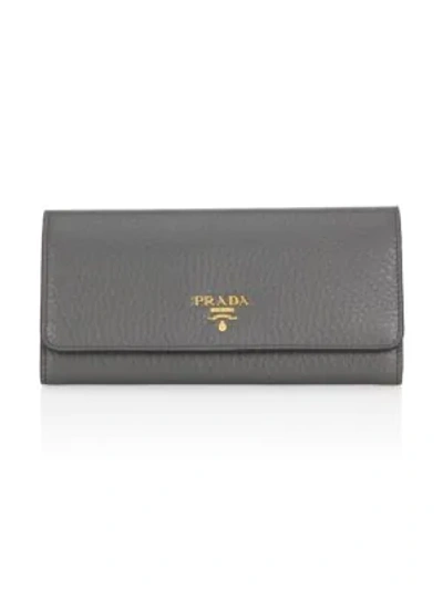 Shop Prada Pebble Leather Two-tone Wallet In Marmo Mare